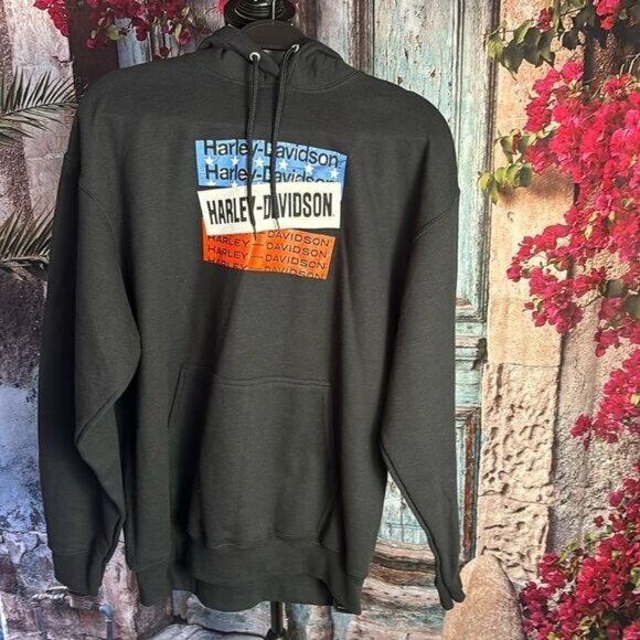 Harley Davidson black sweatshirt hoodie, size large, excellent used condition - Picture 1 of 6
